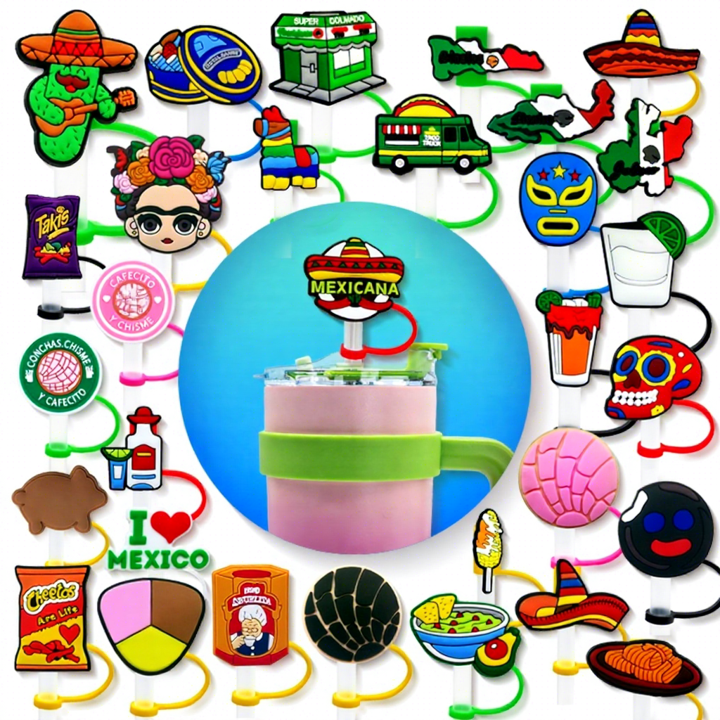 Silicone straw topper charm assortment